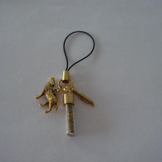   Jacob Inspired Cell Phone Strap wolf feather charm vial of sand