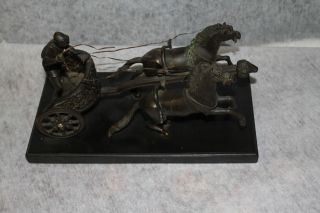 19th c. Bronze Egypt King Pharaoh Riding a Elaborate Cart Pulled by 