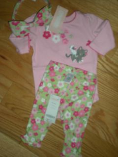 Gymbore NWT 0 3 Baby Girl Bow Headband and legging outfit *Blossom 