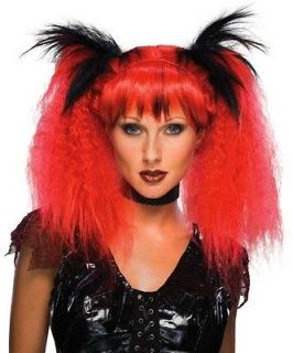 Futuristic Witch Red Pigtails Halloween Costume Women Wig