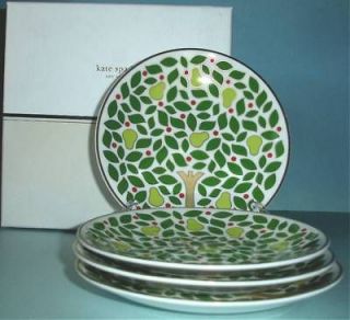 Kate Spade Pear Tree Point Tidbit Party Plates 4 Piece Boxed Holiday 