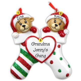 PERSONALIZED BEAR CHRISTMAS ORNAMENT FAMILY OF TWO TWINS GRANDPARENTS 