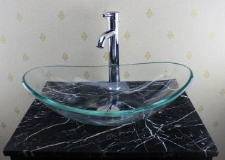 Bathroom Clear Boat Shape Glass Vessel Sink & Chrome Single Lever 