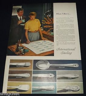 1948 Vintage Print Ad International Sterling Couple Considering Silver 