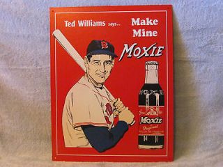 New Ted Williams Moxie Sign Tin Baseball Drink Boston Red Sox Original 