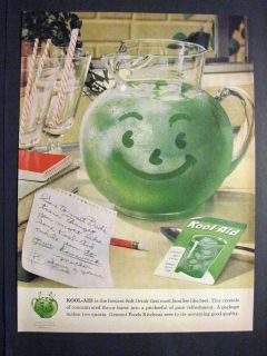 Vintage 1959 Green Kool Aid in Pitcher Glass w/ Stripe Straw Cute 50s 