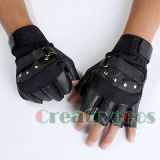 Mans Leather Driving Motorcycle Biker Fingerless Gloves Studded 