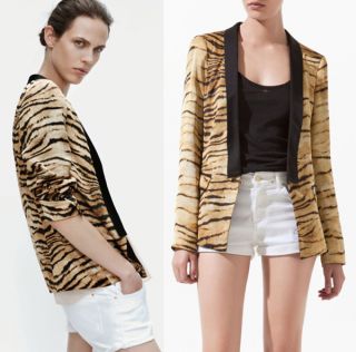 Celebrity Style Tiger Print Contrast Lapel Women Ladies Blazer Suit 