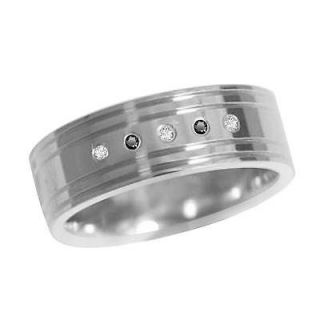 05ct Black & White Diamond Titanium Metal Bold Polished Band Ring 10 