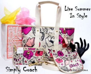 NWT  COACH KYRA SIGNATURE FLORAL PRINT TOTE WITH MATCHING WALLET 
