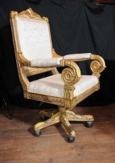 Large French Gilt Swivel Office Arm Chair Throne Fauteil Louis XV