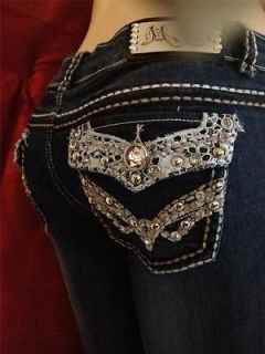 NWT Miss Chic Lacey Crystal Rhinestones Bootcut Jeans Size 1/25 So 