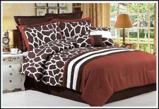 14PC Wildlife Giraffe Bed Rust Red Luxuary ** Queen ** Comforter 