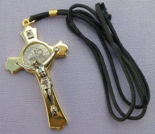 st benedict brass pendant crucifix with cord  