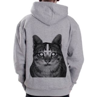 Inverted Cross Kitten animal symbol goth punk Grey Zip Hoodie Hoody 