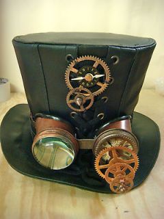   madhatter Hand made Leather Look Top Hat with mad 3d goggles