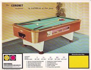 1971 national billiards the coronet pool table flyer  8 81 