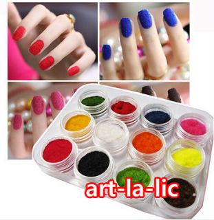 Set of 12 Color Velvet Flocking Powder For Velvet Manicure Nail Art 