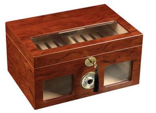  WOOD WALNUT FINISH CIGAR HUMIDOR CLEAR TOP AND FRONT VIEW 