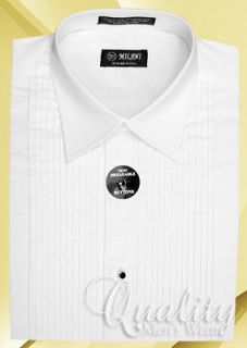 Milani 1/4 Inch Pleat Tuxedo Shirt White 27 Size Convertible Cuffs 