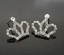 ee75 Korea Women Girl Lolita Swarovski Queen Princess Crown Earring 
