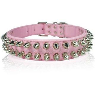 17 21 Pink Leather 46 Spiked Dog collar Large L Spikes
