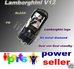   2SIM All Metal Diamond Leather Luxury Lamborghini Car Sharp Phone B/U