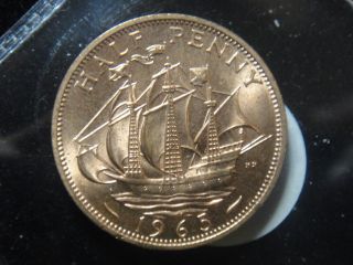 1965 UNC RARE BRITISH HALF PENNY CENT COIN SAILING SHIP COOL 