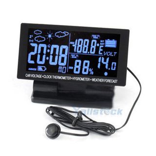 LCD Screen Digital Clock Car Thermometer Hygrometer Voltage Weather 
