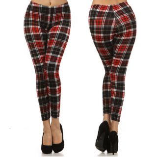   Extra Warm SWEATER Women CLASSIC PLAID Leggings Tights Pants RED S M L