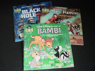   24 pg read along books & records Bambi Mary Poppins & Black Hole