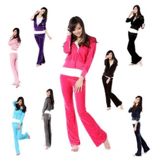 WOMENS LADIES VELOUR TRACKSUIT HOODED ZIP TOP JACKET WITH TROUSERS 7 