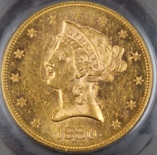 1880 s $ 10 liberty gold coin pcgs au 58