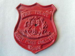   PORT CHESTER CONNECTICUT FIRE POLICE AUTO LICENSE PLATE TOPPER BADGE