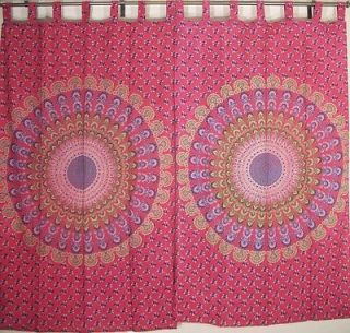   Mandala Curtains Indian Ethnic Decor Designer Bedroom Crimson 2 Panels