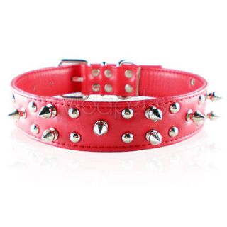 18 22 red leather spiked spikes studded dog collar large