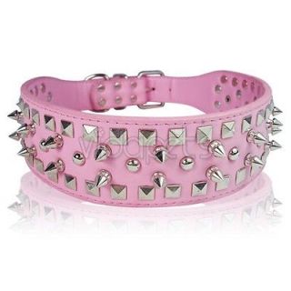 19 22 pink leather spiked dog collar large spikes l