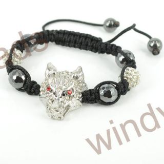 Clear Disco Ball Rhinestone Wolf Beads Braiding Adjustable Bracelet 7 