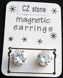 8mm Mens Ladies Round Square CZ Cubic Zirconia Stone Magnetic Earrings 
