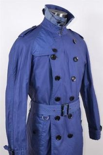 NWT BURBERRY BRIT MENS #57 BLUE NOVA CHECK MILITARY RAIN TRENCH COAT 
