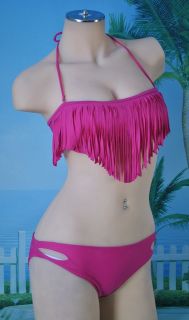   Sexy Gold Rose Fringes Tassel Swimwear Padded Bandeau Bikini Sets