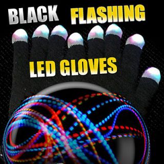 Black w/ White Tip LED Burning Gloves Rave Man Lights Flashing FUN 