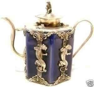 jade collectable blue silver plated teapot the thibet from china