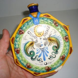 Italy Italian Pottery Flask Certosa Di Firenze Hand Painted Signed