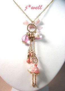Betsey Johnson Ballet Dancing Girl w/Pink Toe Shoe Necklace *Party 