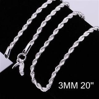 Mens Jewelry sterling silver Twist Rope chain necklace 3mm 20  New