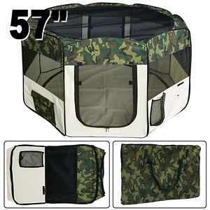 Large 57 2 Door Camo Pet Playpen Dog Puppy Soft Exercise Kennel Crate 