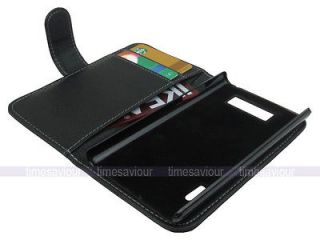 Black Leather Case Wallet for LG Optimus L7 P700 Inner Card Slot