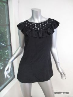 loeffler randall black crochet top ruffle blouse 6