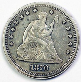 1870 Liberty Seated Quarter Silver Coin VERY HIGH GRADE 